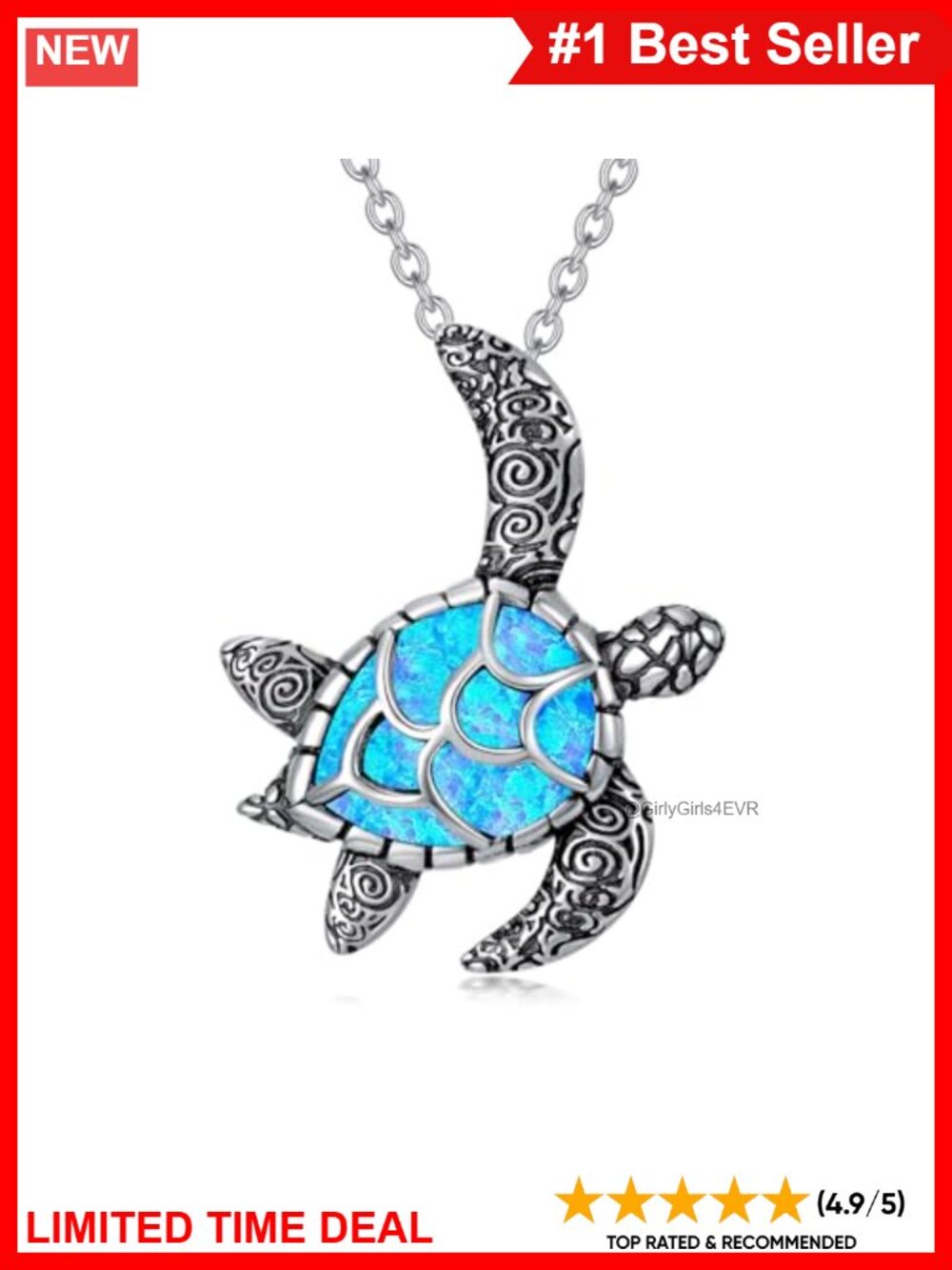 Sterling Silver Turtle Pendant Necklace with Created Opal, 18" Chain